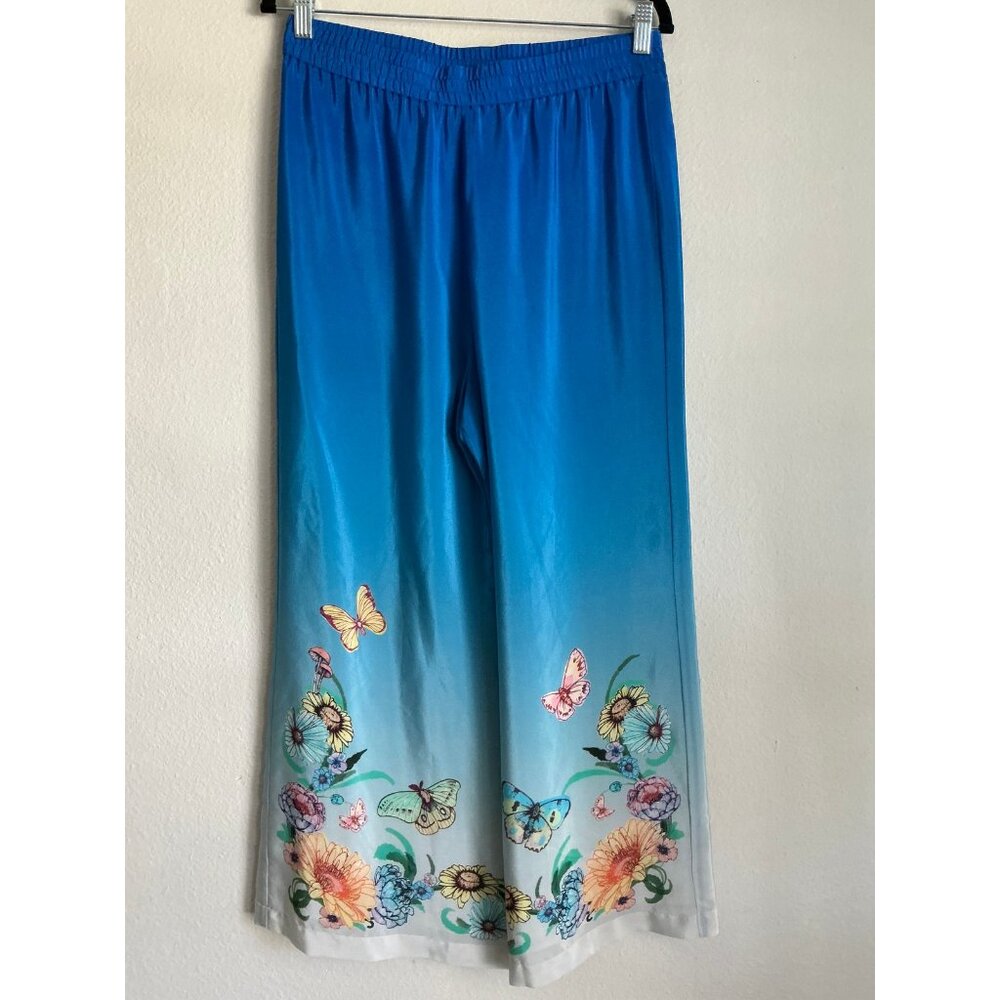 Johnny Was Yasmin Cropped Easy Pant Blue Butterfly Silk Size Small NWT $265 - Picture 10 of 12